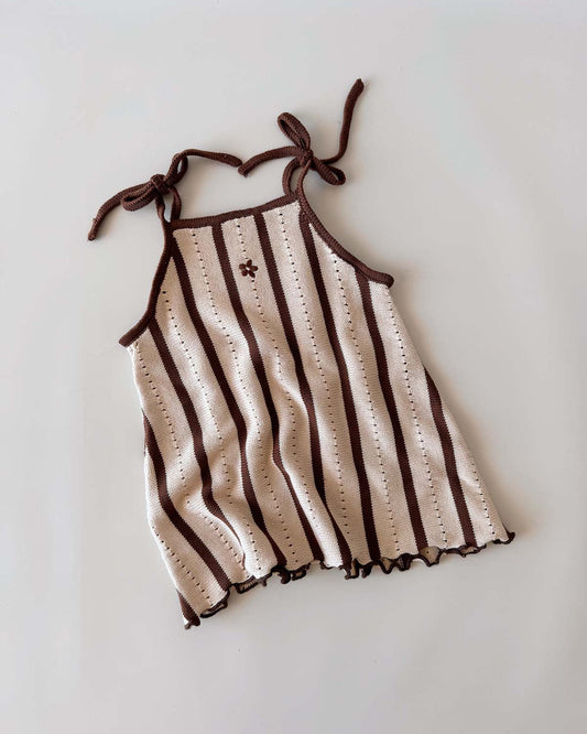 Cotton Tie Dress | Chocolate Stripe