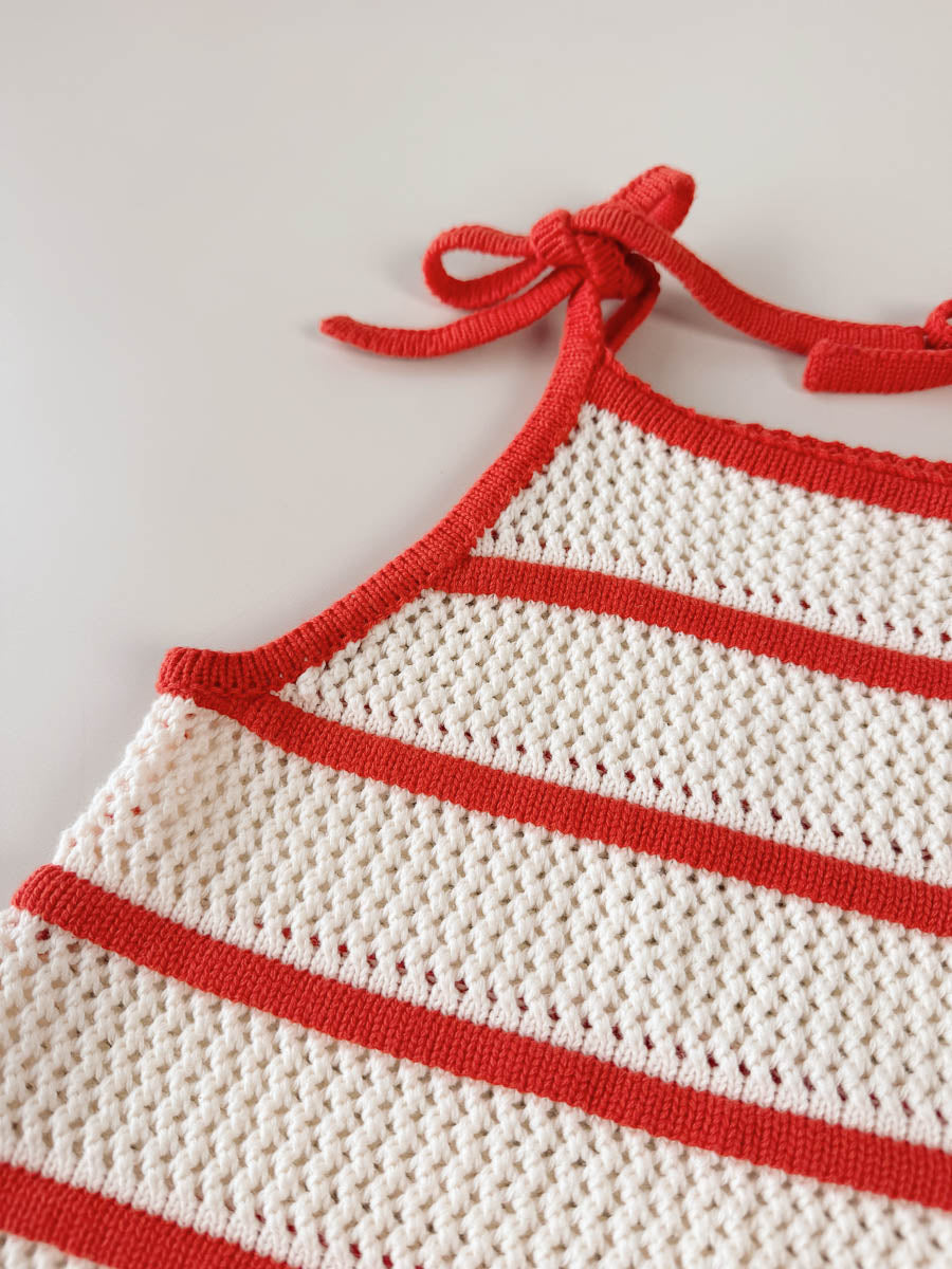 Crochet Knit Girls Tie Dress