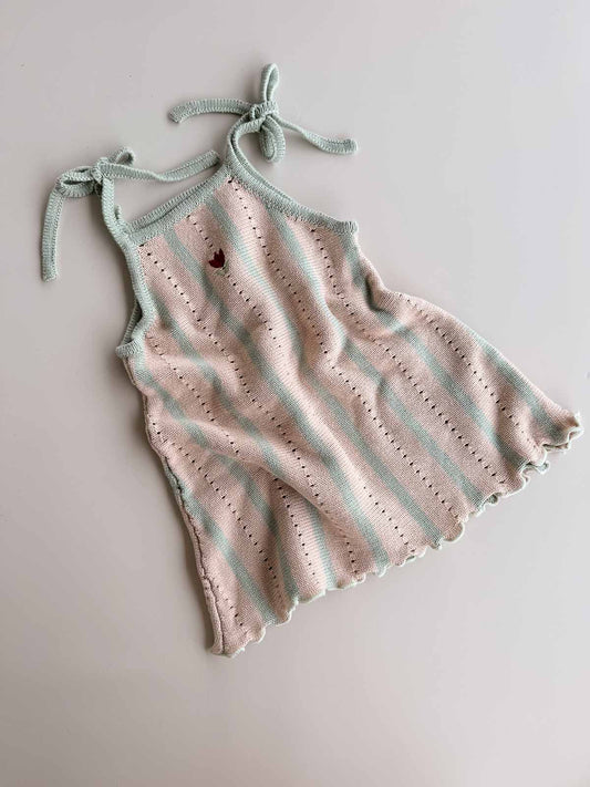 Embroidered Pointelle Tie Dress | Mist Stripe