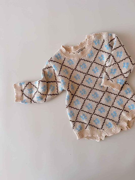Cotton Knit Romper | Bluebell