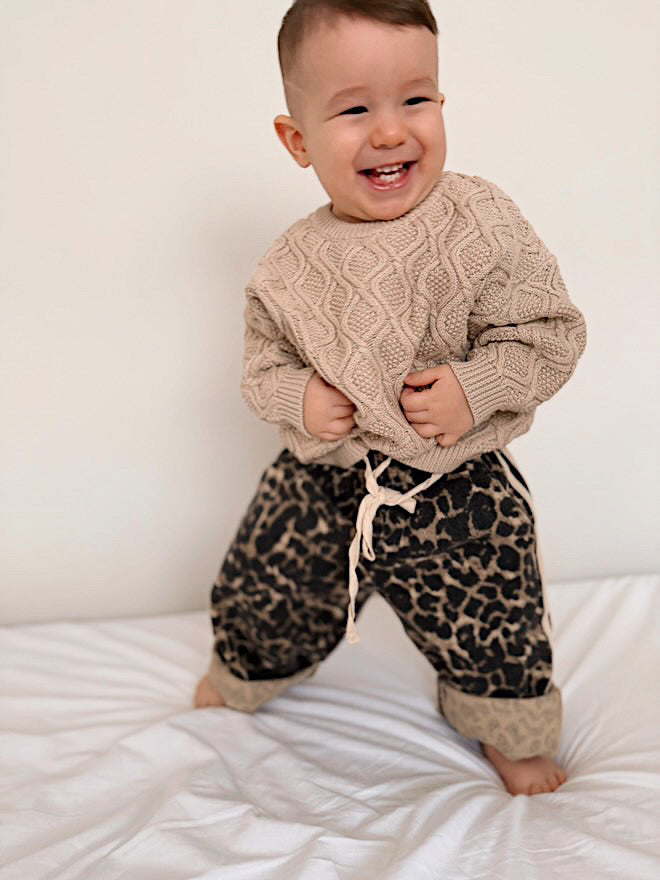 Little Cub Denim Track Pants | Leopard