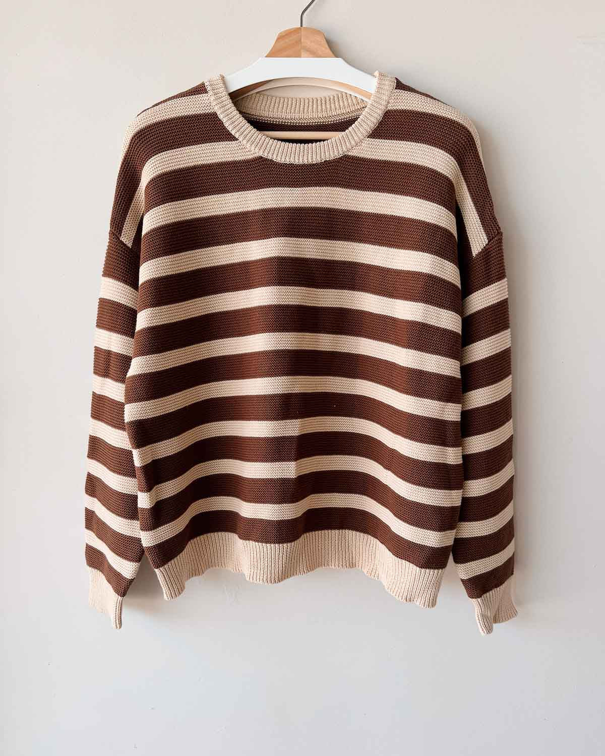 Cotton Womens Jumper  | Chocolate Stripe