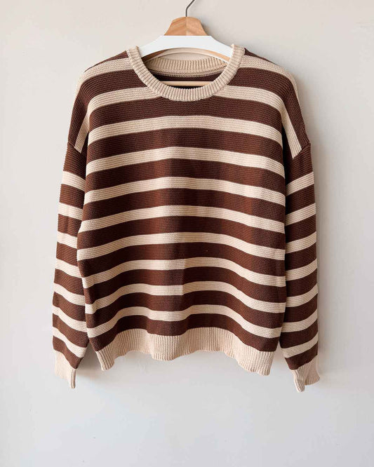 Cotton Womens Jumper  | Chocolate Stripe