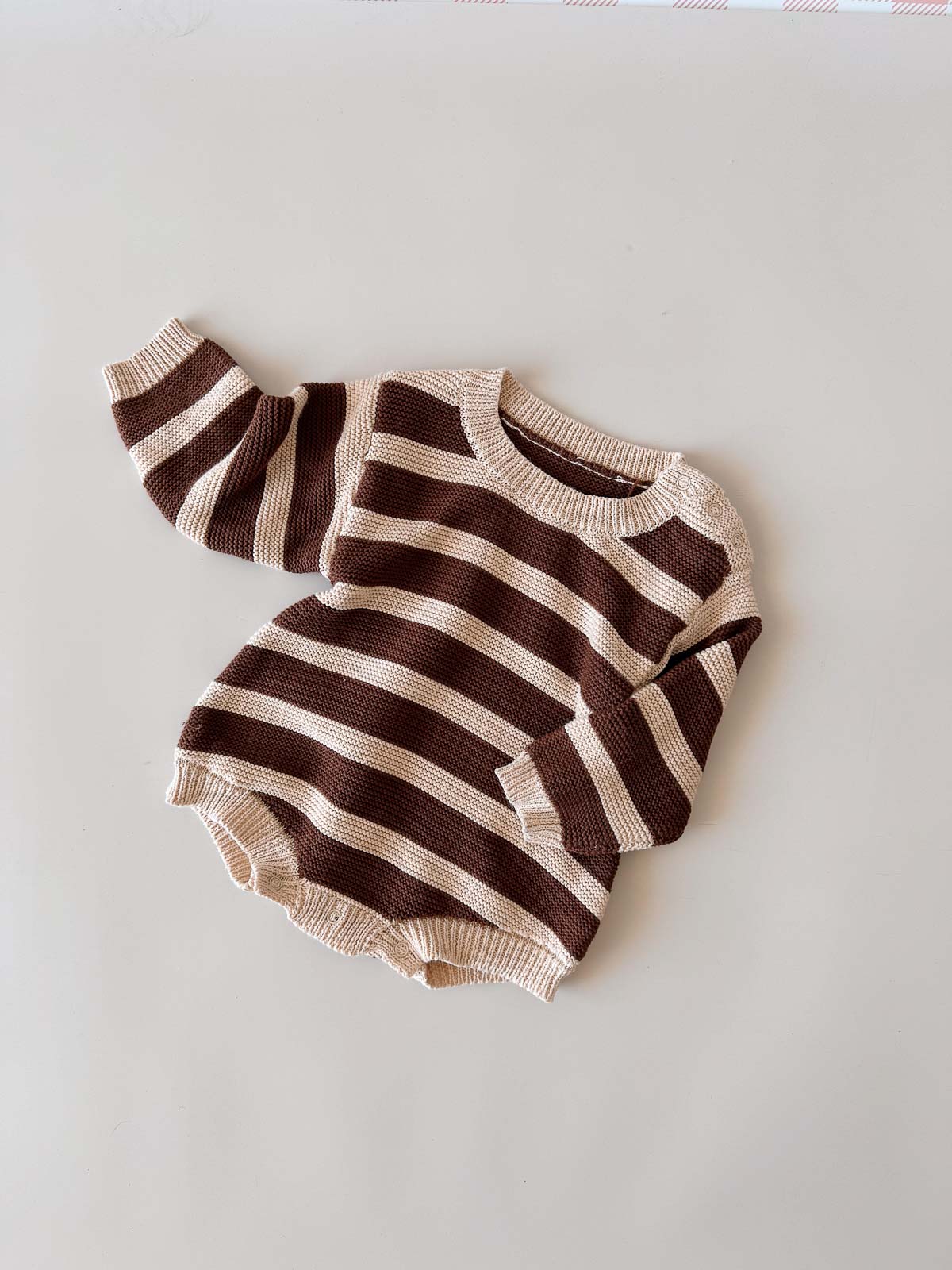 Cotton Knit Romper | Tiramisu Stripe