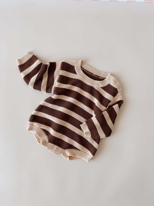 Cotton Knit Romper | Tiramisu Stripe