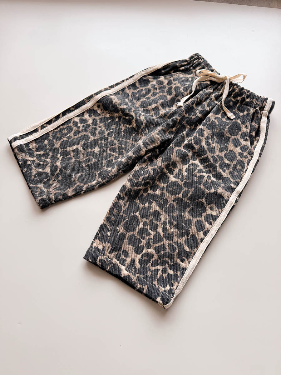 Little Cub Denim Track Pants | Leopard