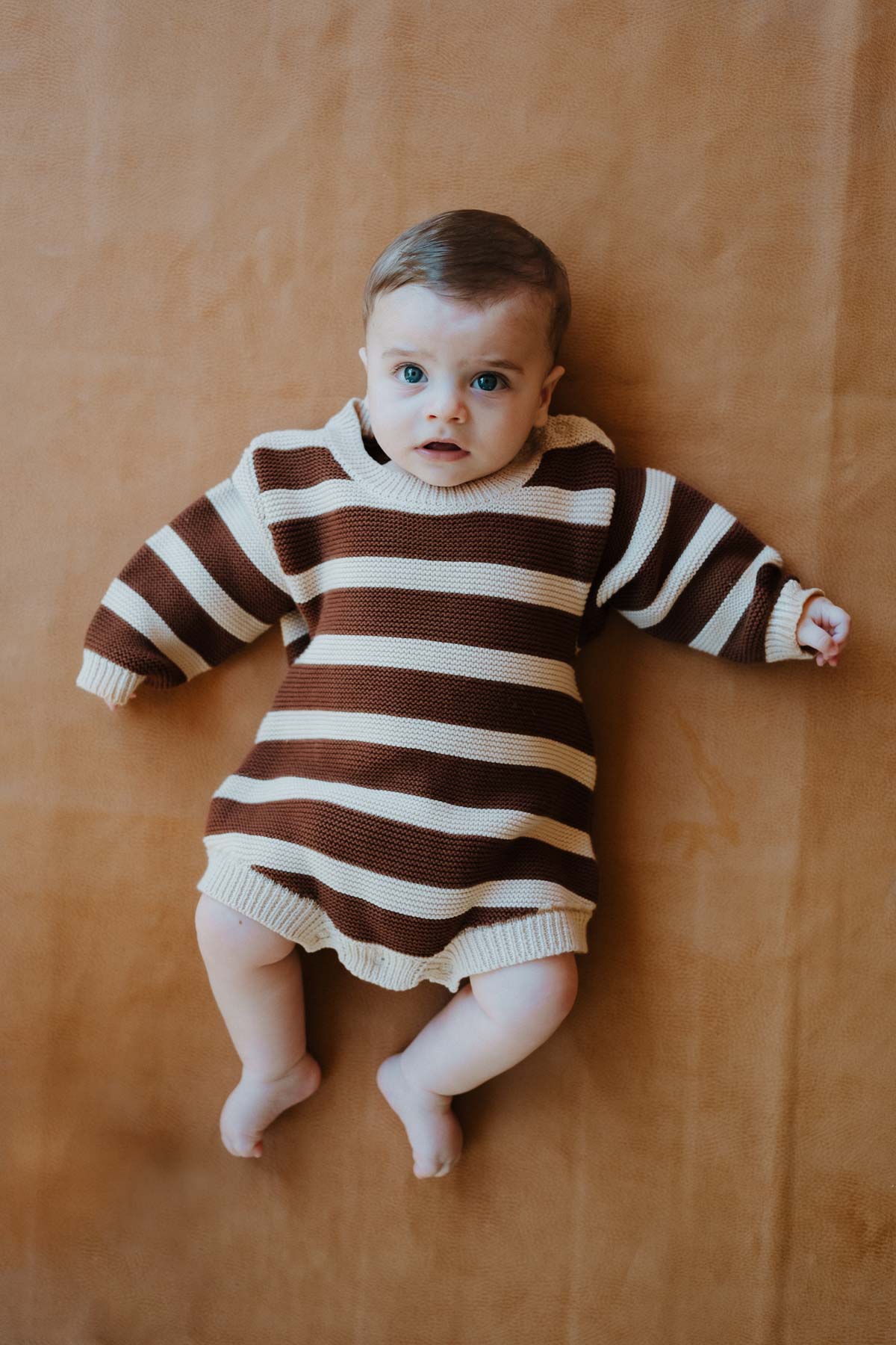 Cotton Knit Romper | Tiramisu Stripe