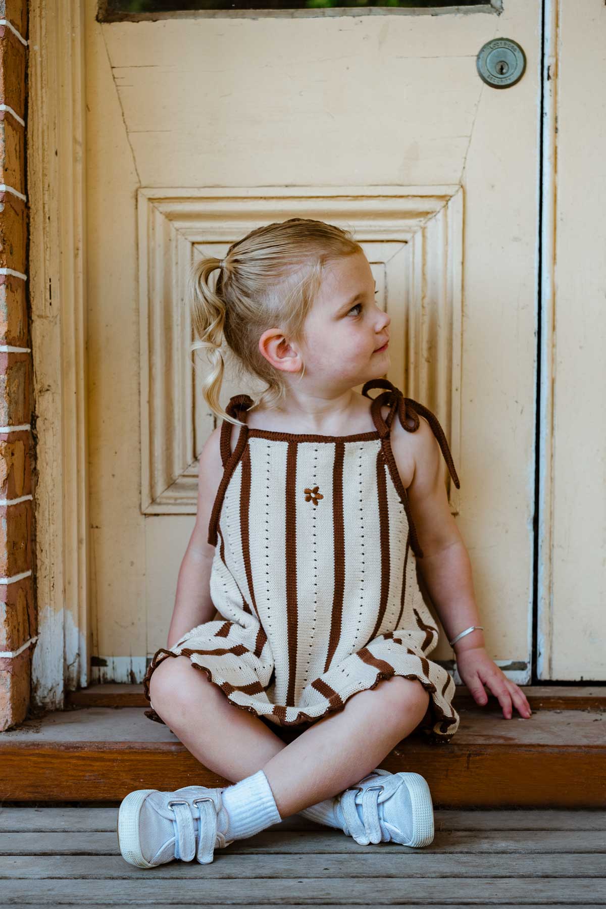 Cotton Tie Dress | Chocolate Stripe