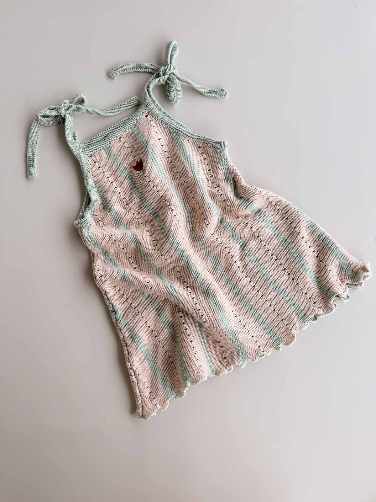 Embroidered Pointelle Tie Dress | Mist Stripe