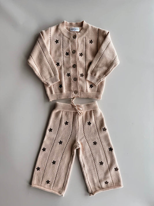 Cotton Knit SET  | Embroidery Brown Daisy