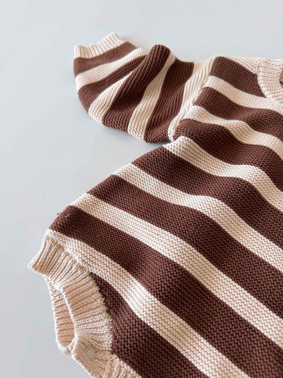 Cotton Knit Romper | Tiramisu Stripe