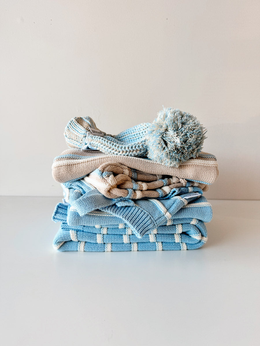 Raised Stripe Knit SET  | Oat/Arctic/Snow