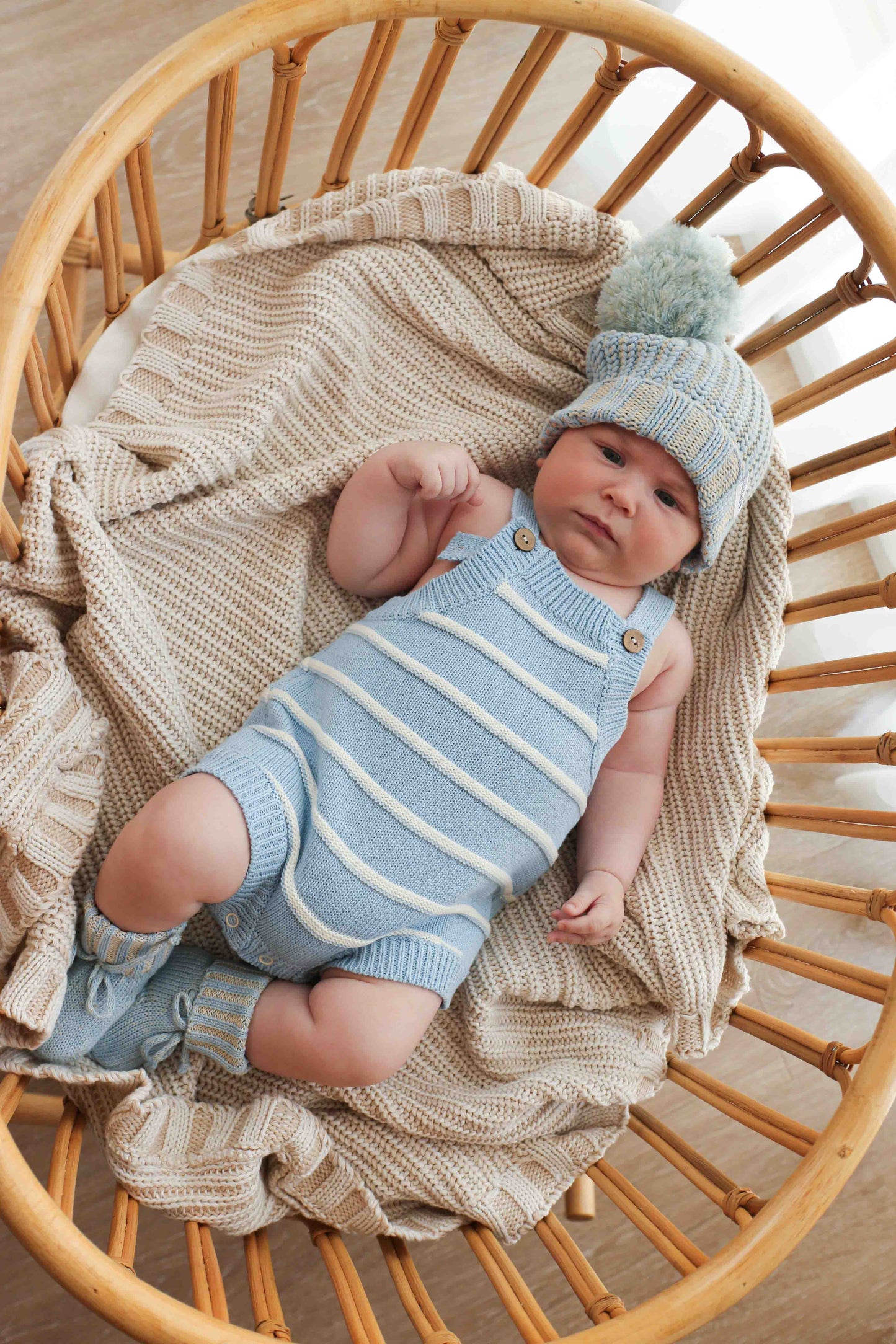 Raised Stripe Button Romper | Arctic