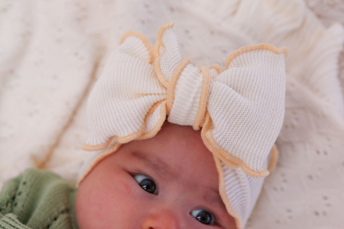 Knit Frill Baby Headband | Snow/Butter