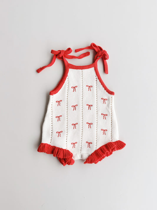 Pre-Order Embroidery Cotton Tie Romper | Bow