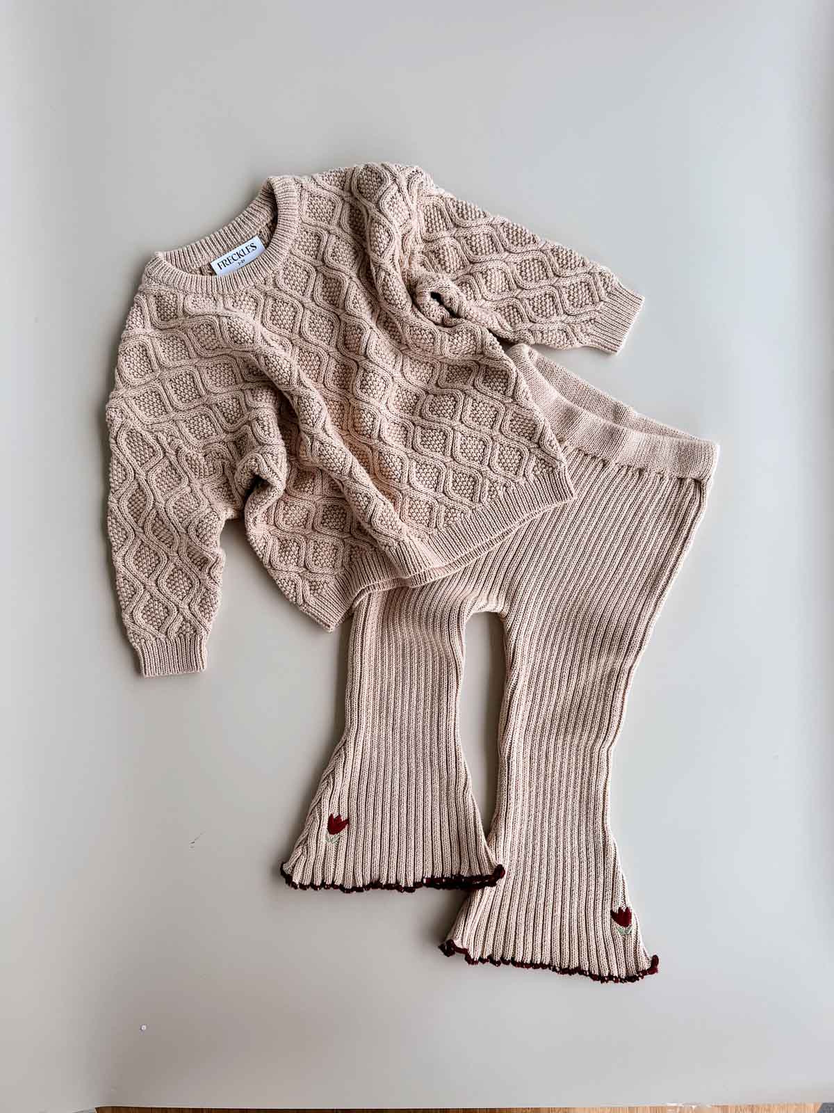 Embroidered Bell Pants | Ecru Tulip