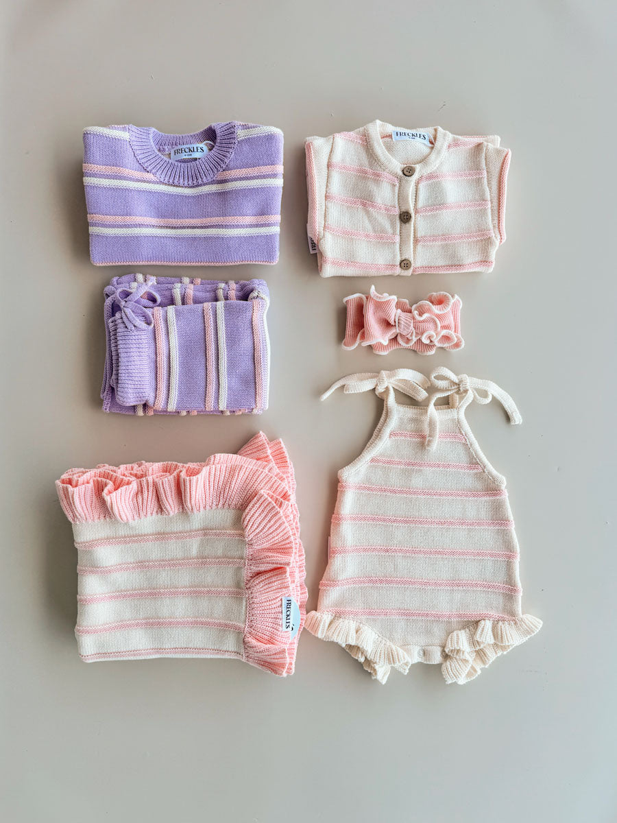 Raised Stripe Knit SET  | Aster/Sweetpea/Snow