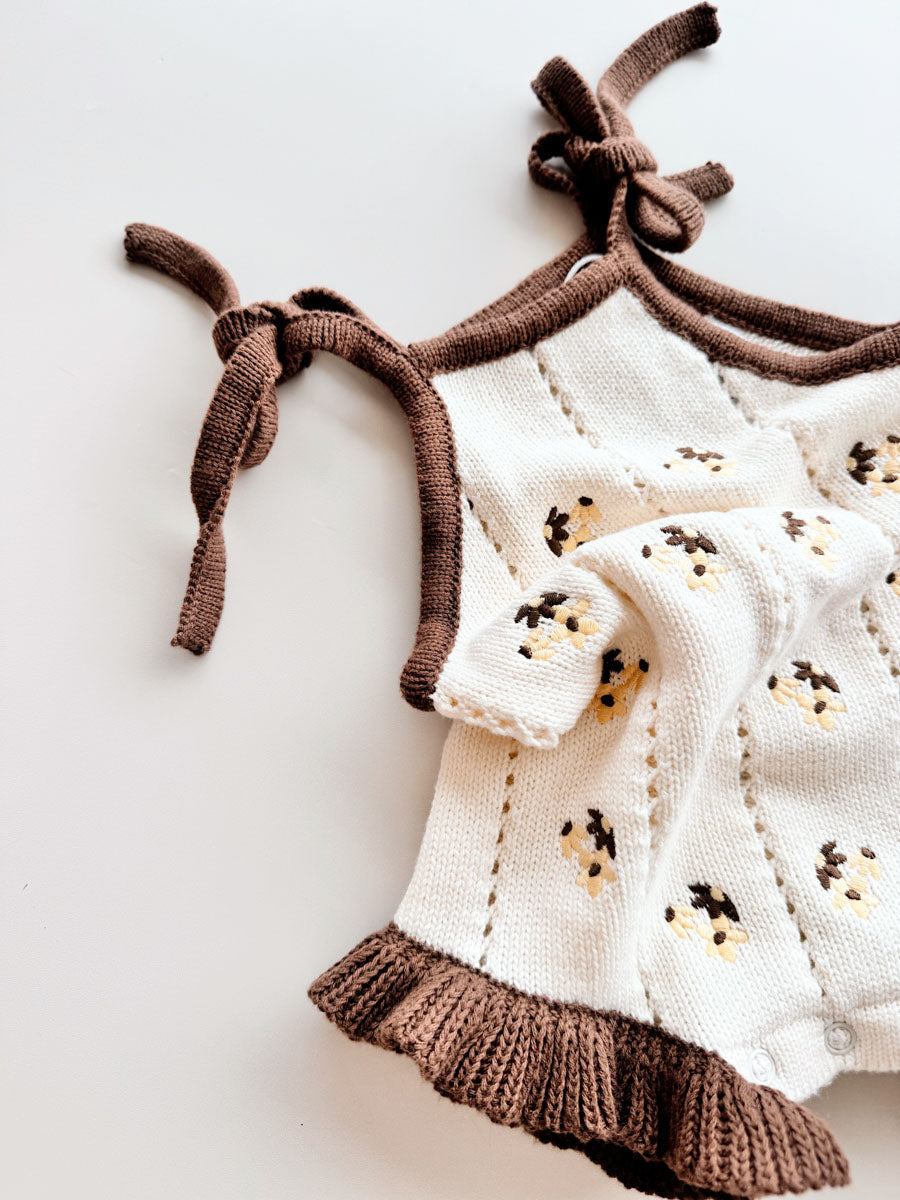 Bloom Pointelle Tie Romper | Chocolate