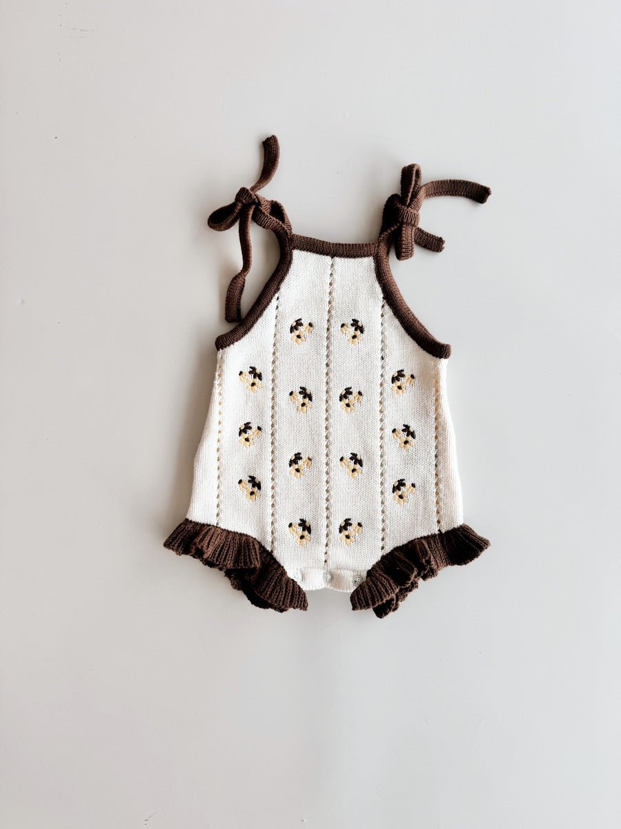 Bloom Pointelle Tie Romper | Chocolate