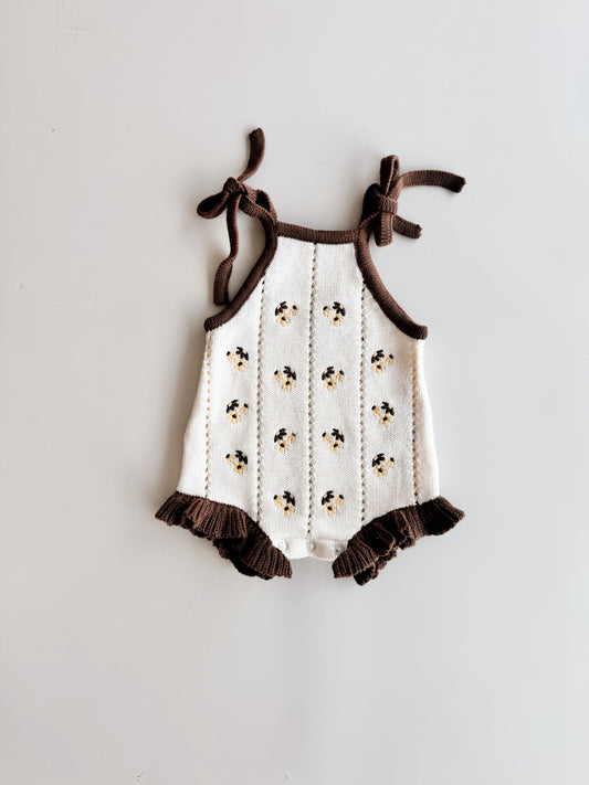 Bloom Pointelle Tie Romper | Chocolate