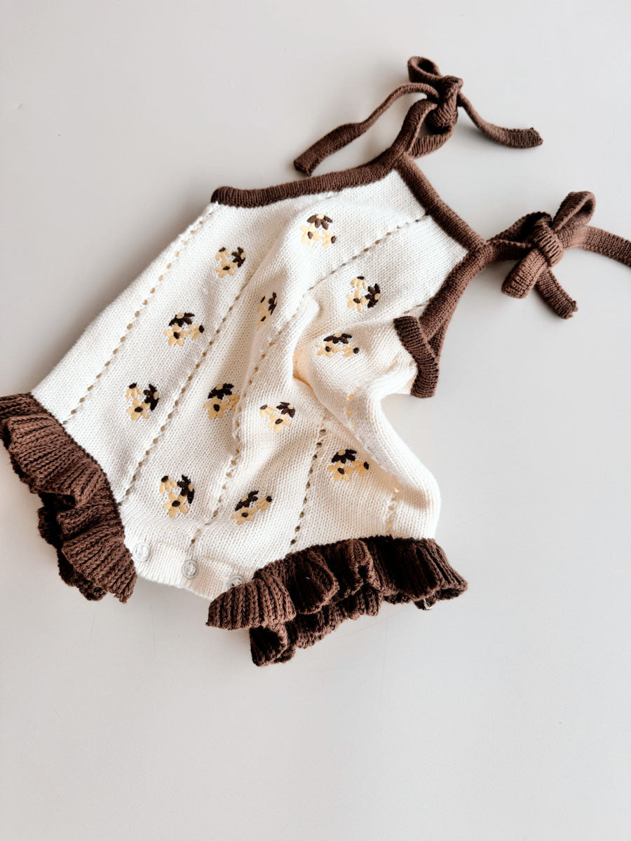Bloom Pointelle Tie Romper | Chocolate