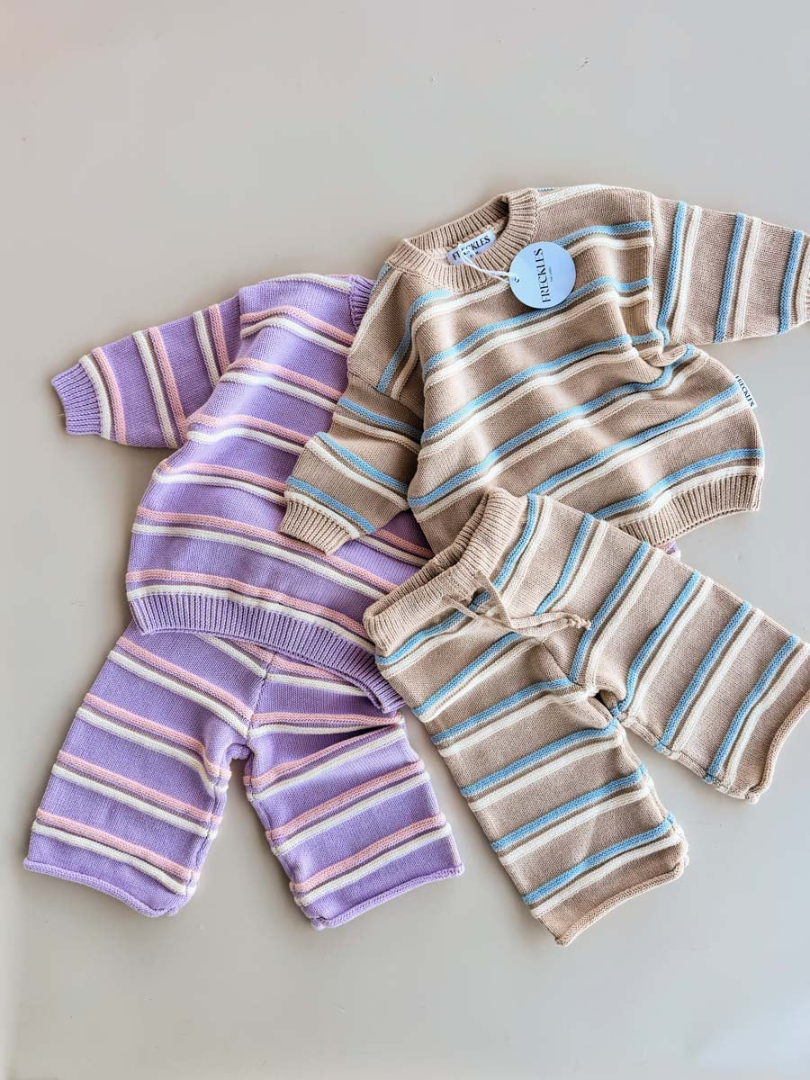 Raised Stripe Knit SET  | Oat/Arctic/Snow
