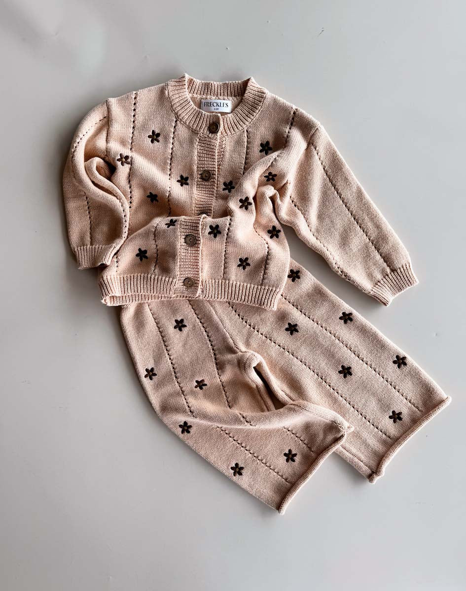 Cotton Knit SET  | Embroidery Brown Daisy