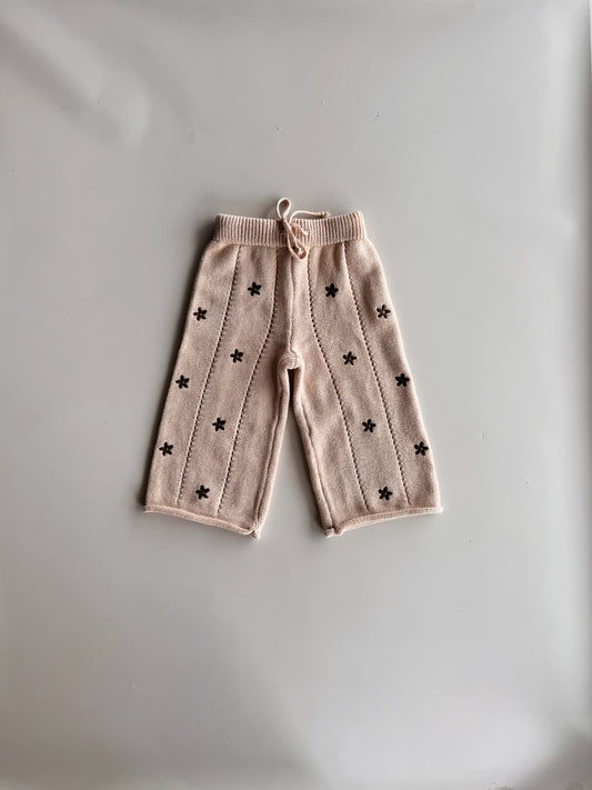 Cotton Knit Culotte  | Embroidery Brown Daisy