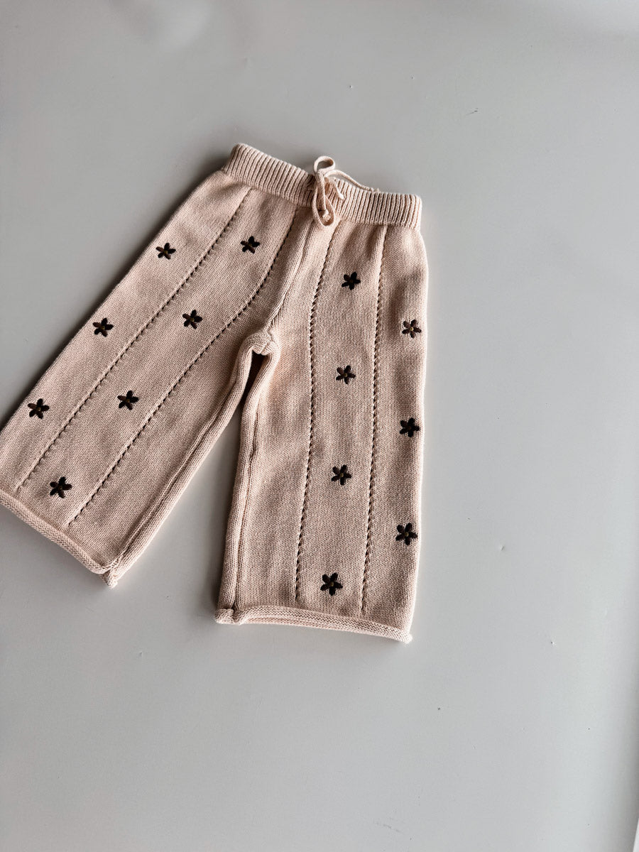 Cotton Knit Culotte  | Embroidery Brown Daisy