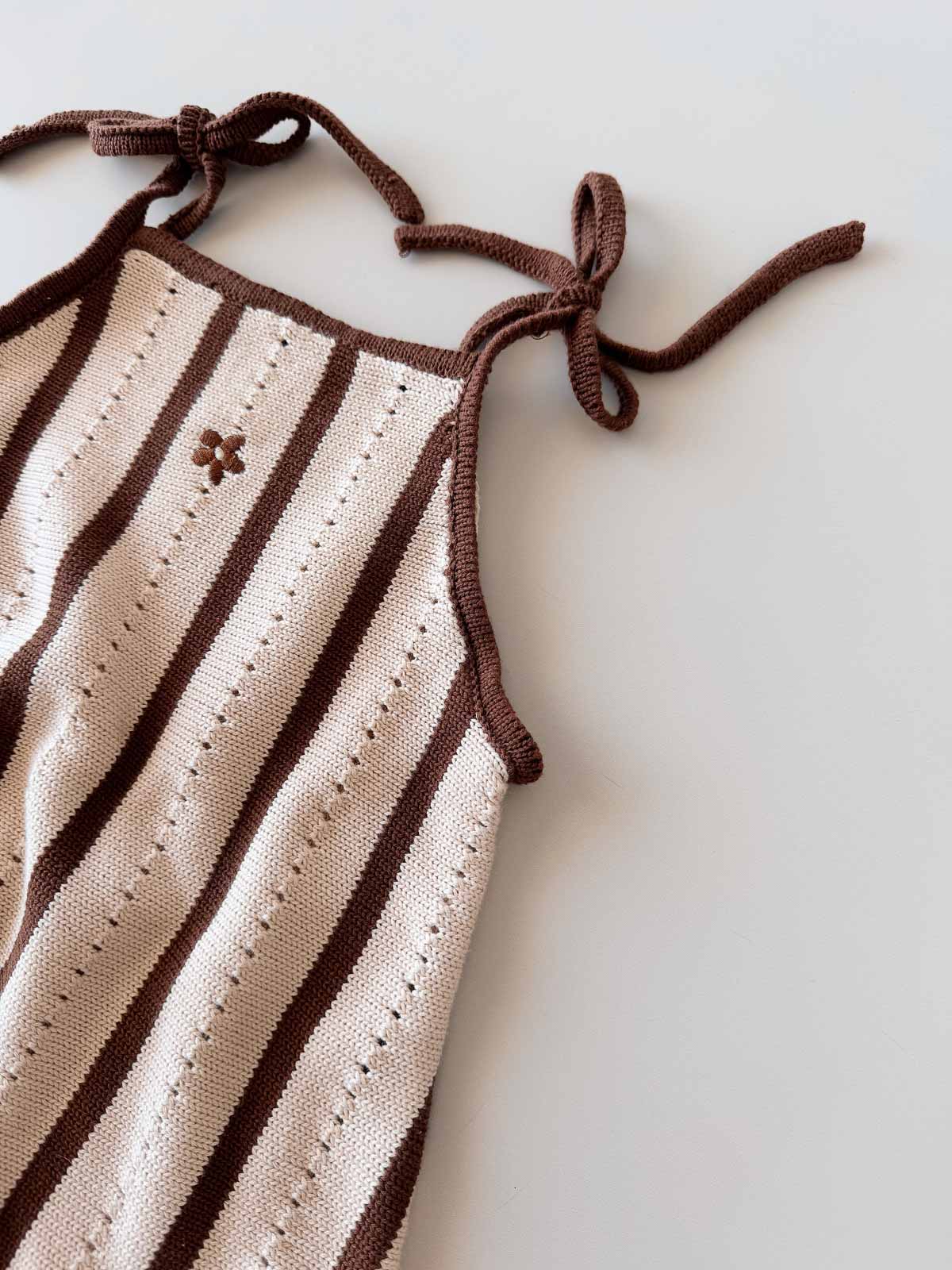 Cotton Tie Dress | Chocolate Stripe