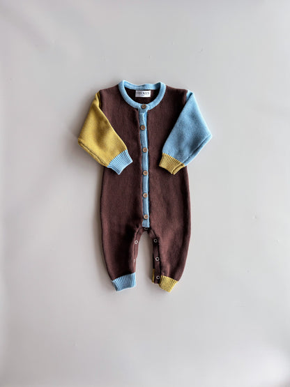 Cotton Knit Romper | Brown/Blue/Green