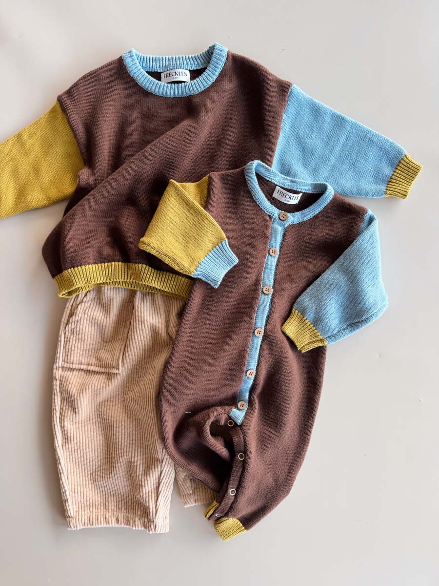 Cotton Knit Romper | Brown/Blue/Green