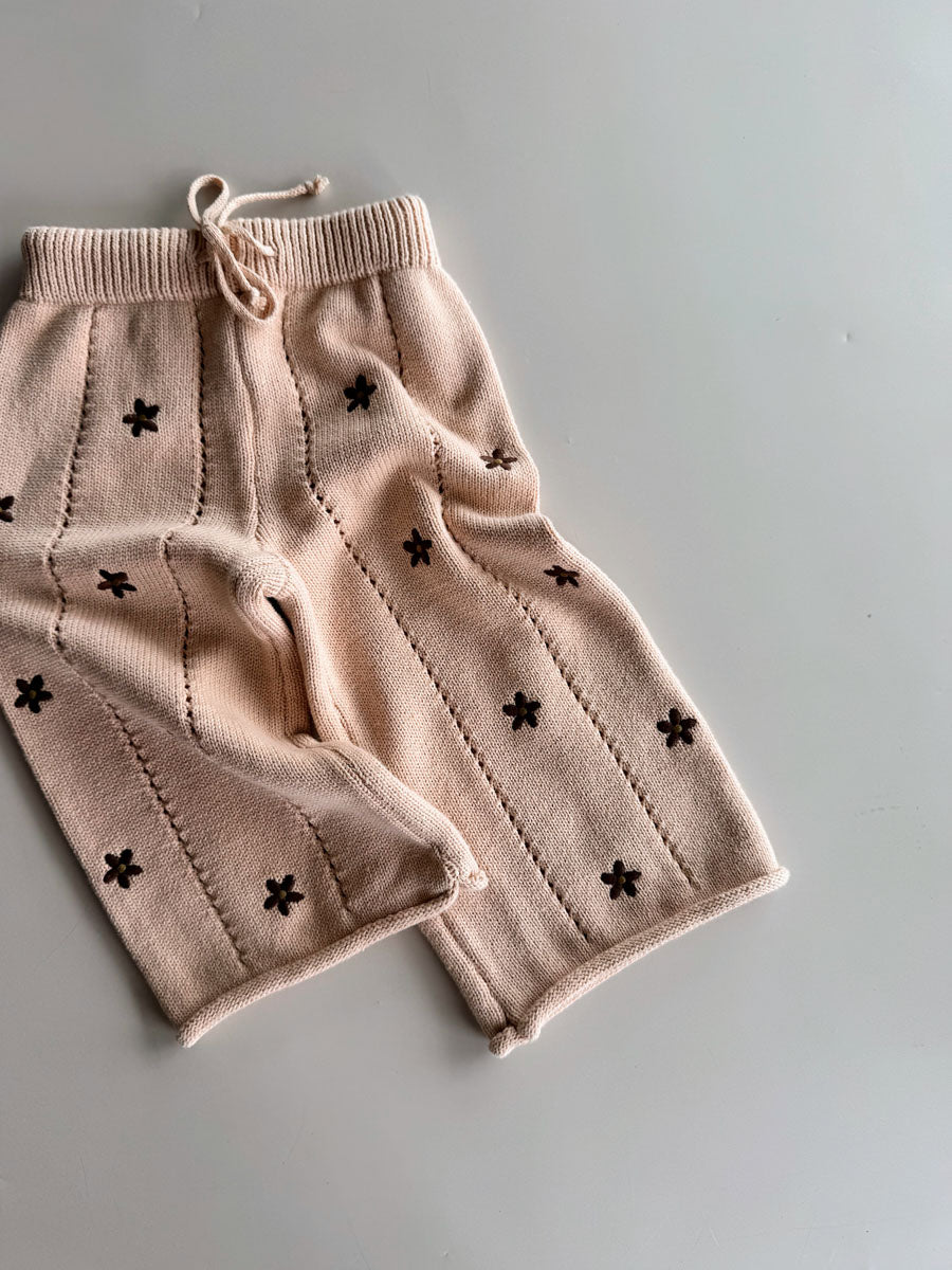 Cotton Knit Culotte  | Embroidery Brown Daisy