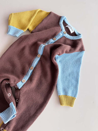 Cotton Knit Romper | Brown/Blue/Green