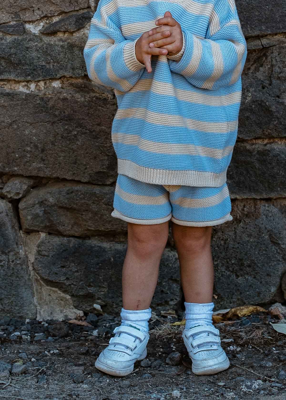 Cotton Knit Shorts | Sky Stripe